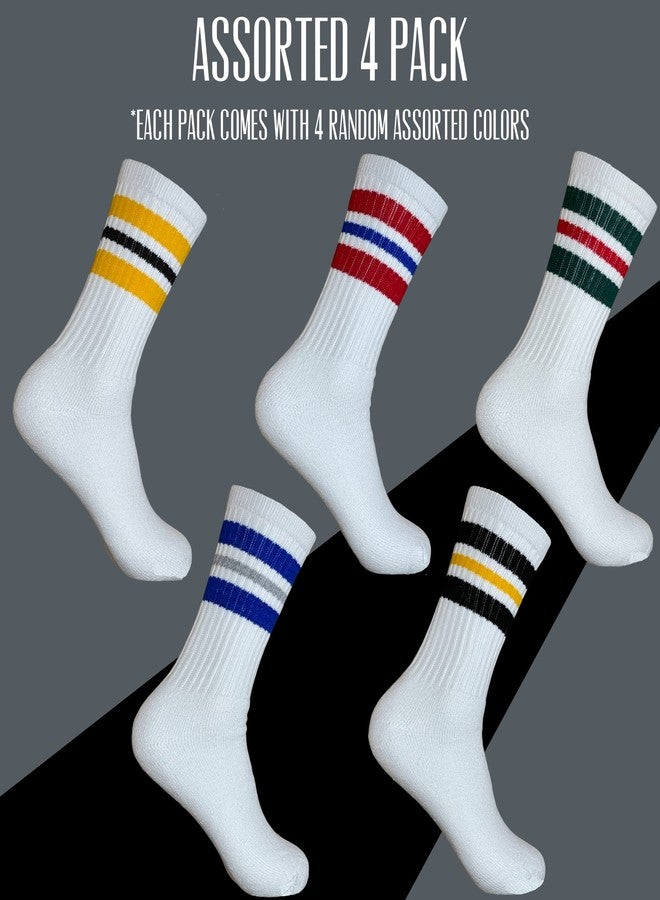 SuNi Apparel Striped Crew Socks - Retro Mens Striped Socks - Stripe Cotton Gym Socks for Men - 4 Pairs Pack Size 10-13 - Image 2